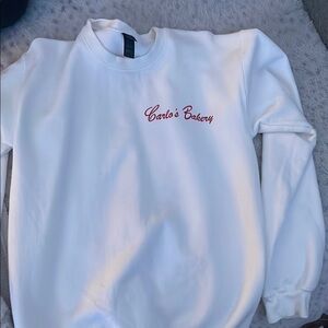 White Crewneck Sweatshirt with Red Embroidery